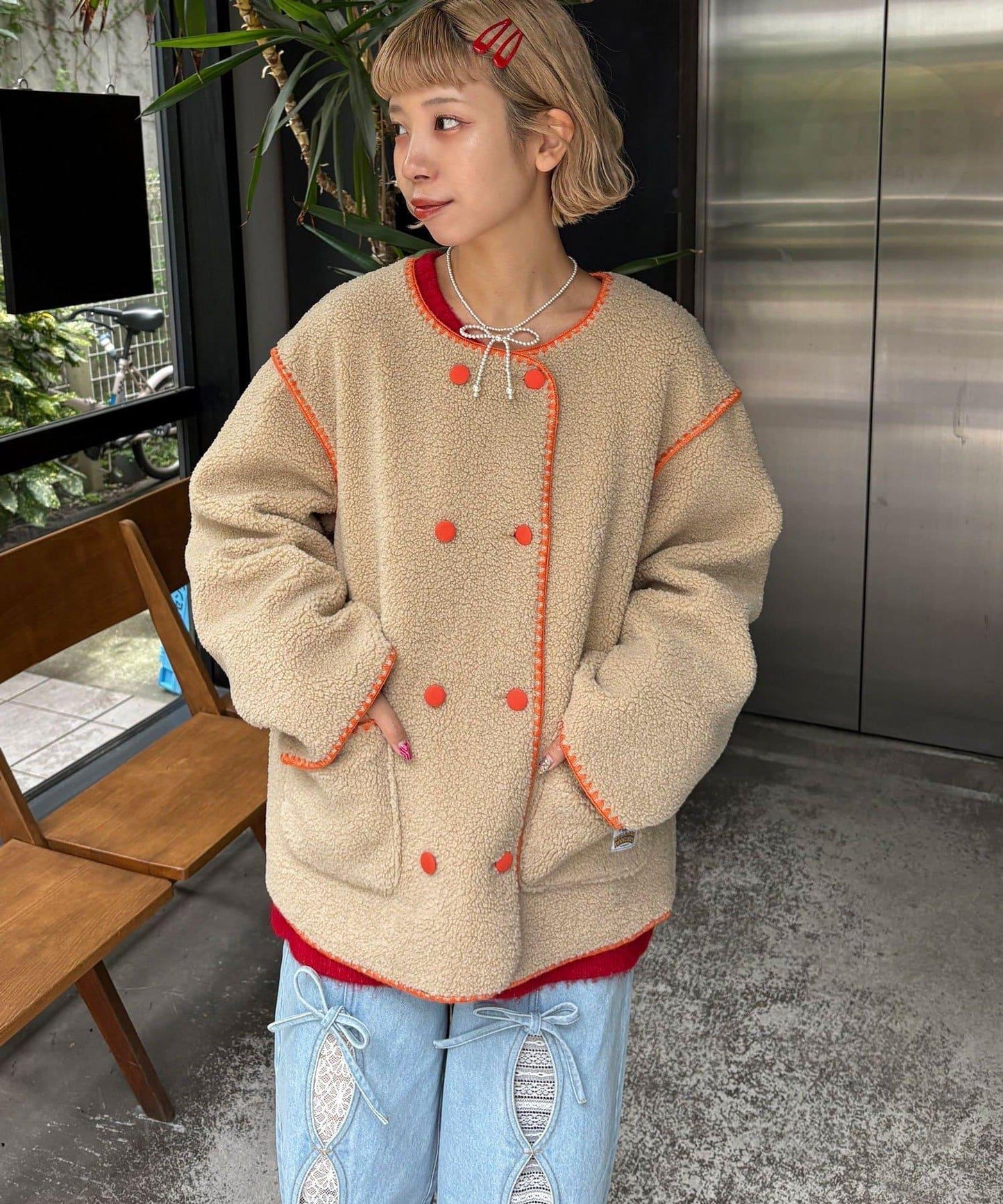 【HELLO.SANFRANCISCO/ハローサンフランシスコ】蛤殼縫線羊羔絨夾克