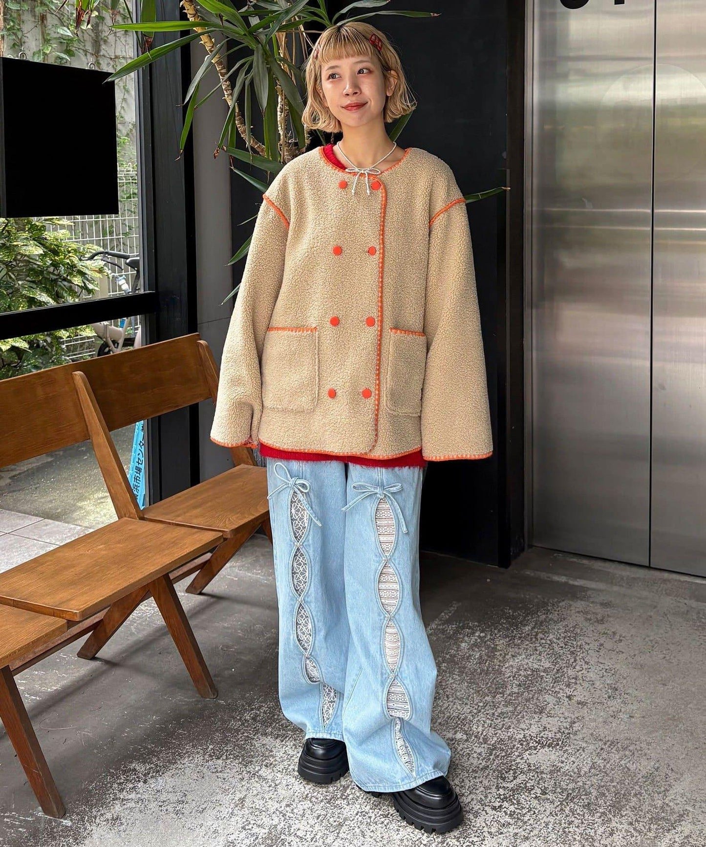 【HELLO.SANFRANCISCO/ハローサンフランシスコ】蛤殼縫線羊羔絨夾克