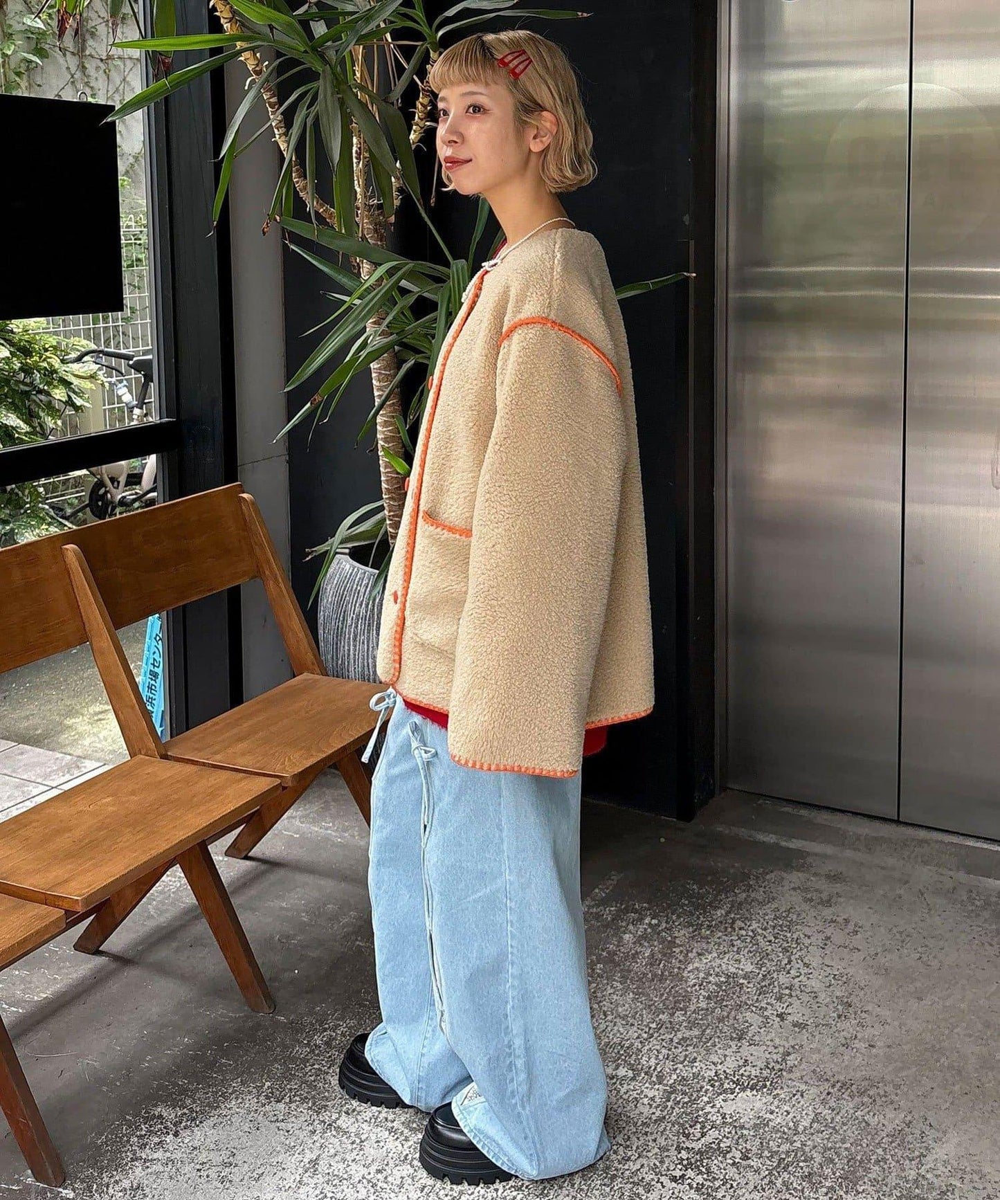 【HELLO.SANFRANCISCO/ハローサンフランシスコ】蛤殼縫線羊羔絨夾克