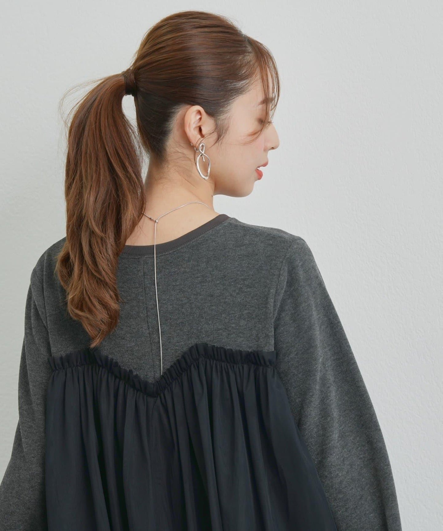 大人甜美風格拼接網紗套頭衫