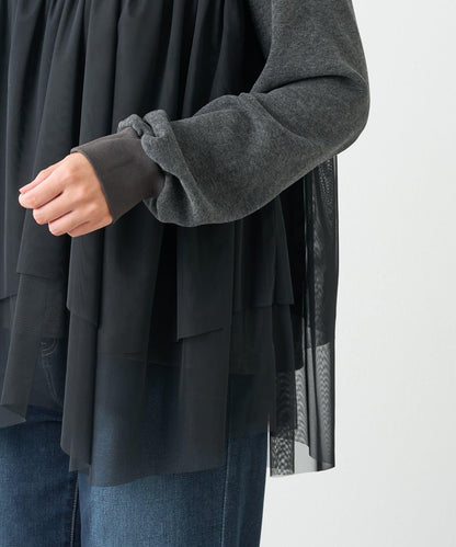 大人甜美風格拼接網紗套頭衫