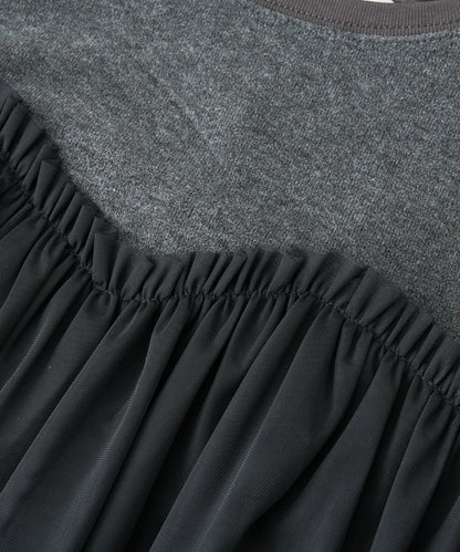 大人甜美風格拼接網紗套頭衫