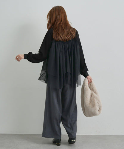 大人甜美風格拼接網紗套頭衫