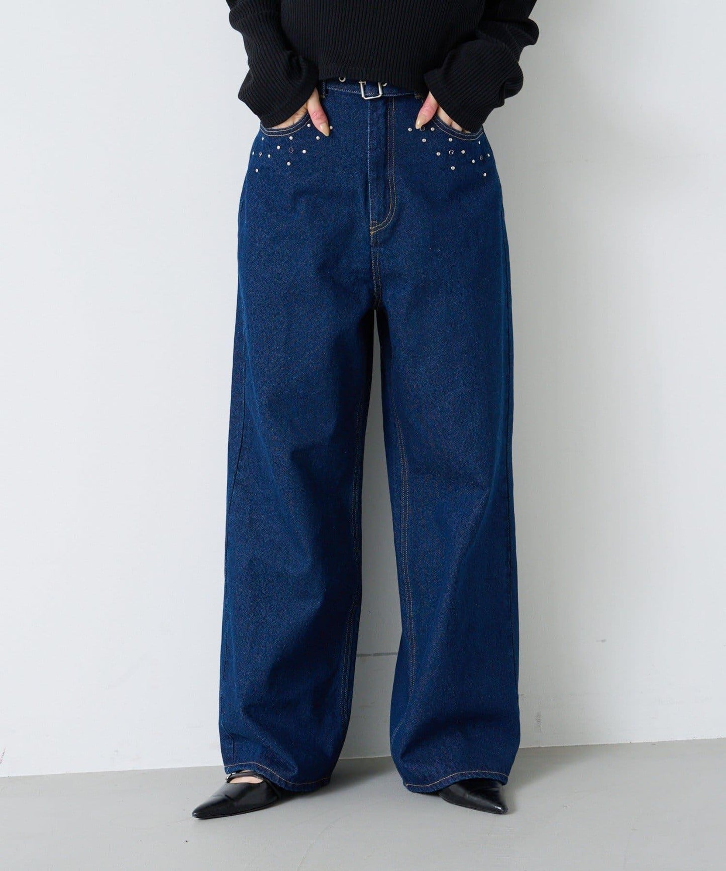 【Kastane】帶裝飾珠寶的牛仔褲