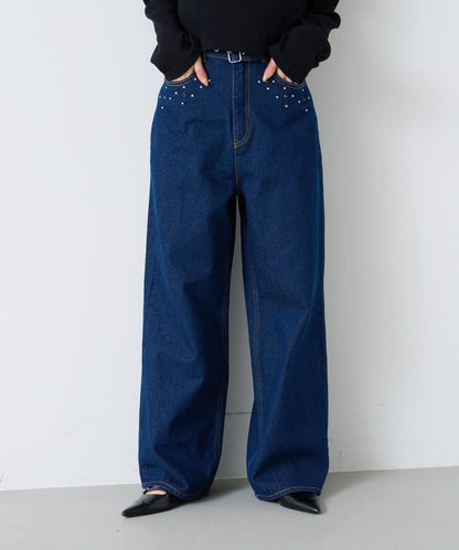 【Kastane】帶裝飾珠寶的牛仔褲