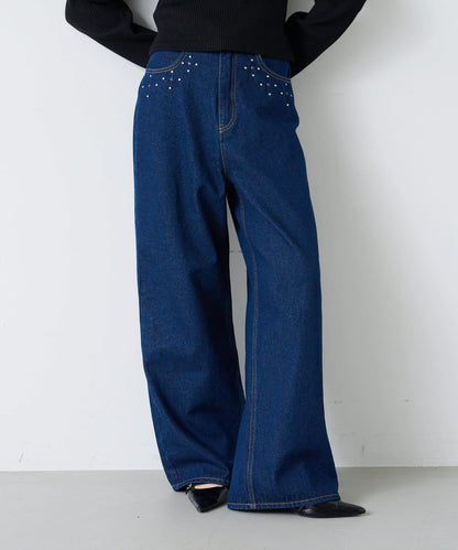 【Kastane】帶裝飾珠寶的牛仔褲