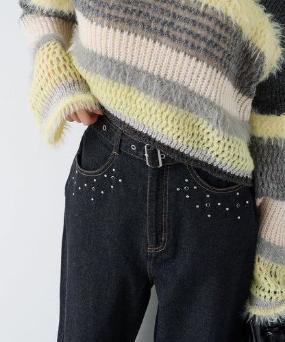 【Kastane】帶裝飾珠寶的牛仔褲