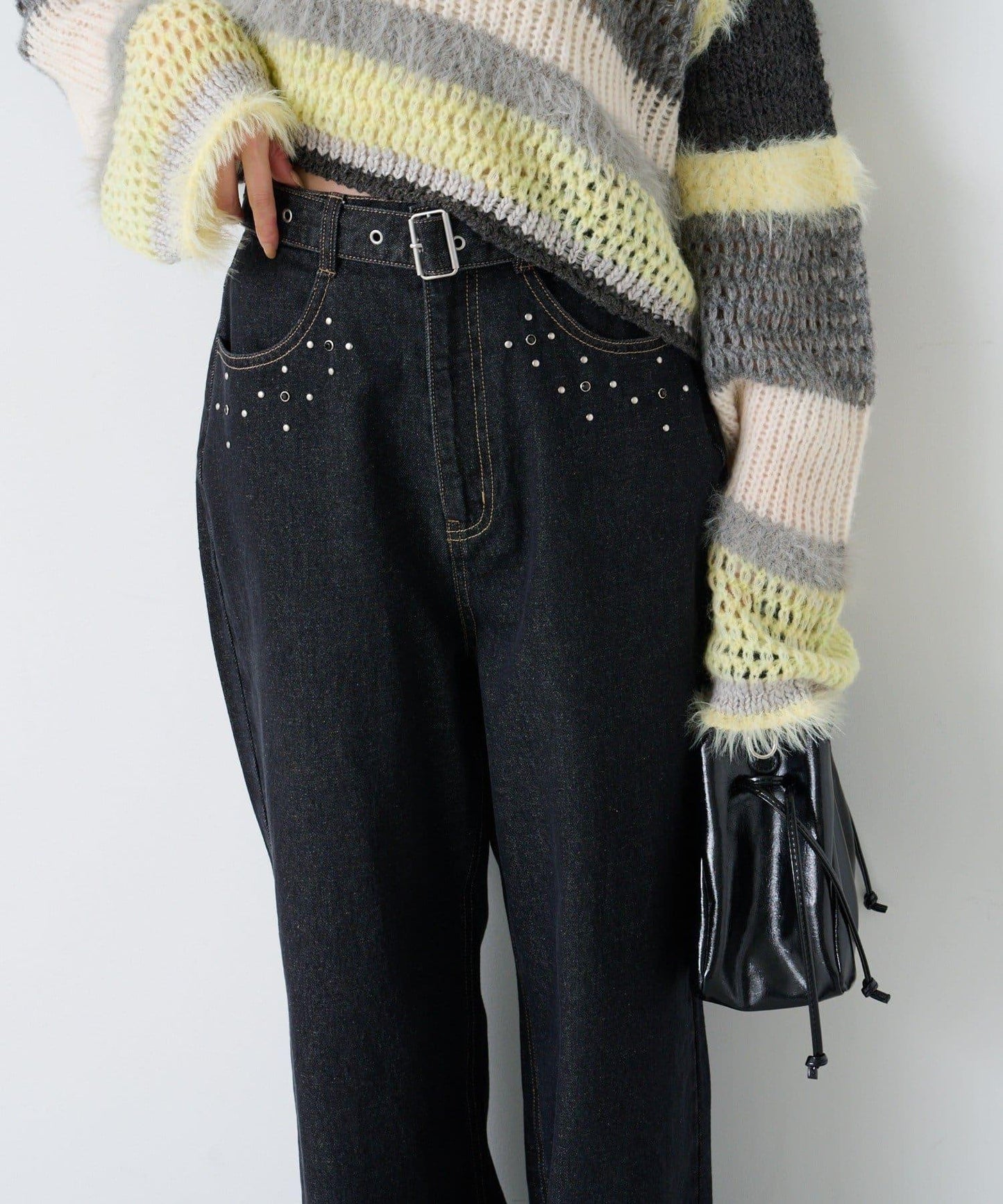 【Kastane】帶裝飾珠寶的牛仔褲