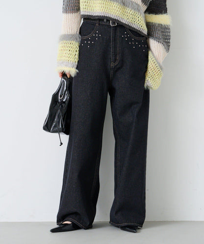 【Kastane】帶裝飾珠寶的牛仔褲