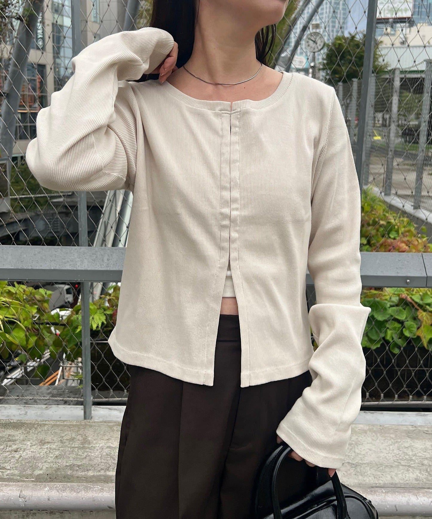 【Kastane】鉤扣羅紋長袖T恤