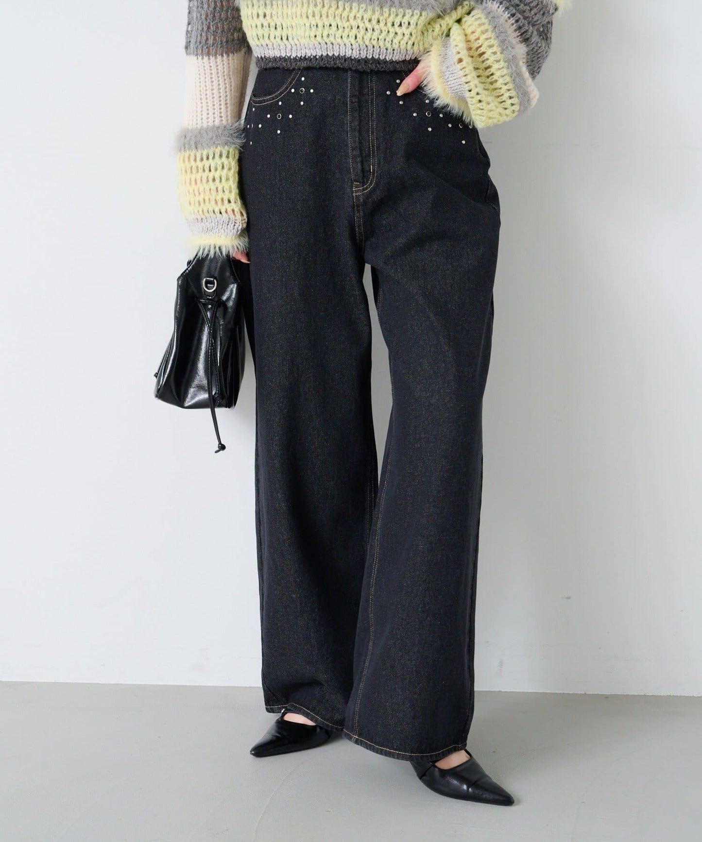 【Kastane】帶裝飾珠寶的牛仔褲