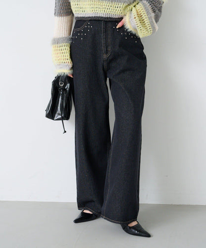 【Kastane】帶裝飾珠寶的牛仔褲