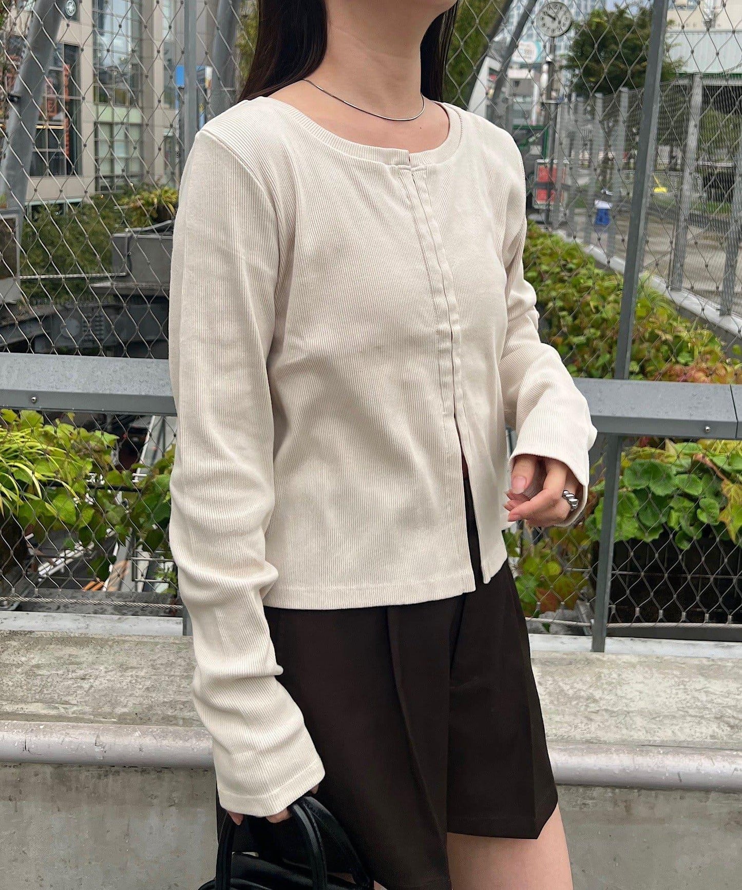 【Kastane】鉤扣羅紋長袖T恤