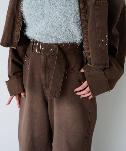 【Kastane】帶裝飾珠寶的牛仔褲