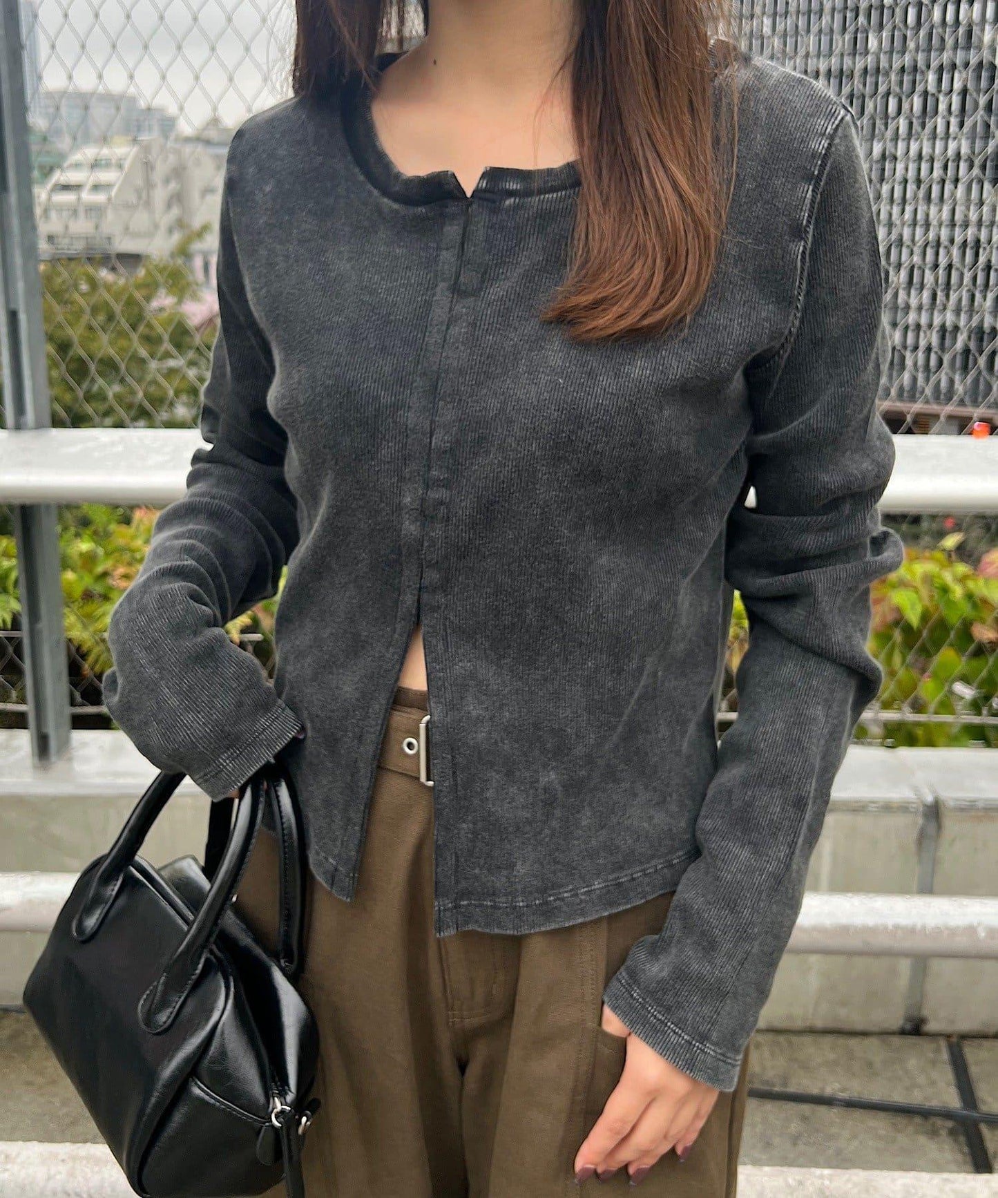 【Kastane】鉤扣羅紋長袖T恤