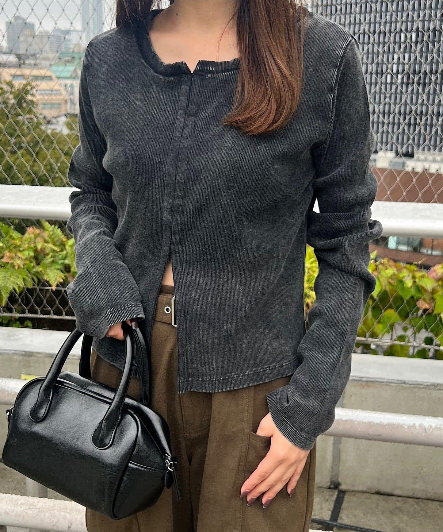 【Kastane】鉤扣羅紋長袖T恤