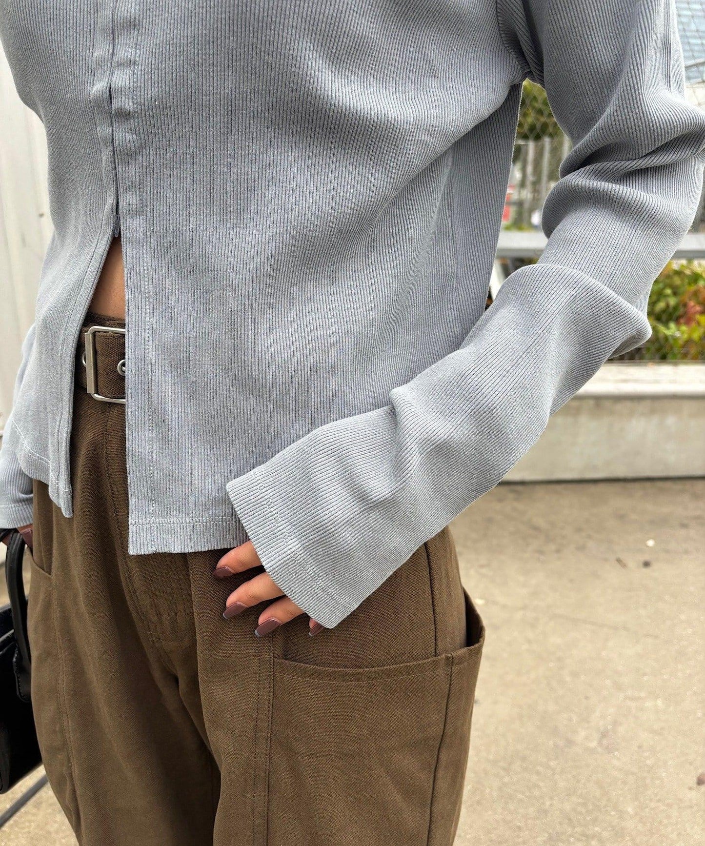 【Kastane】鉤扣羅紋長袖T恤