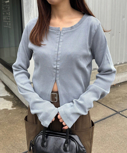 【Kastane】鉤扣羅紋長袖T恤