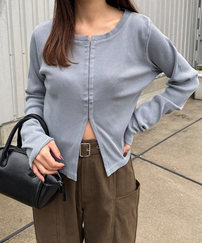 【Kastane】鉤扣羅紋長袖T恤