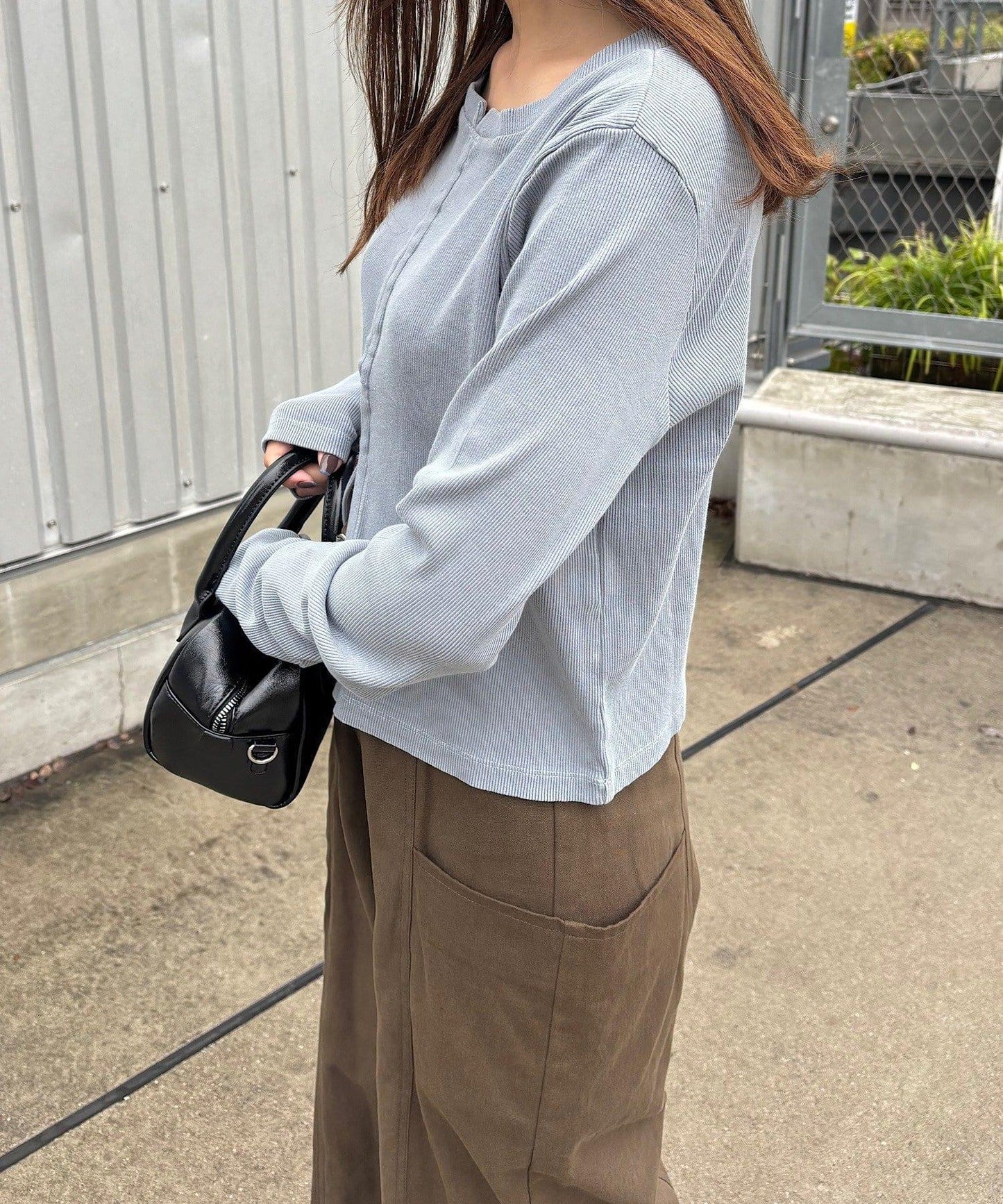 【Kastane】鉤扣羅紋長袖T恤