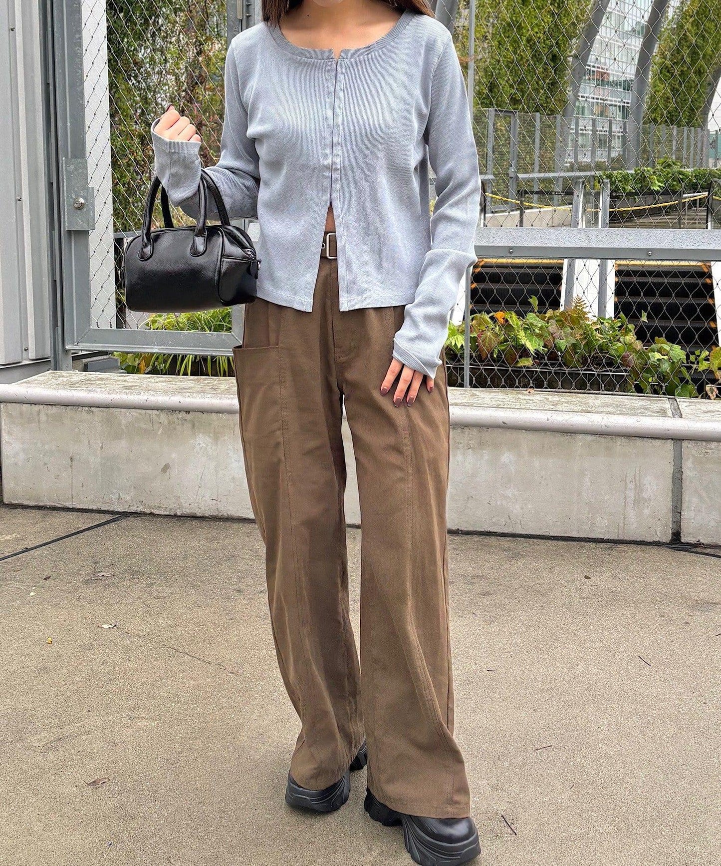 【Kastane】鉤扣羅紋長袖T恤