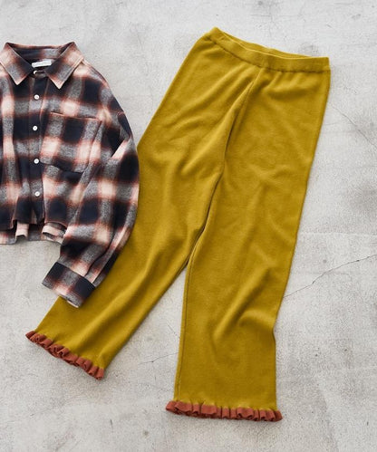 拼色下襬荷葉邊針織休閒褲