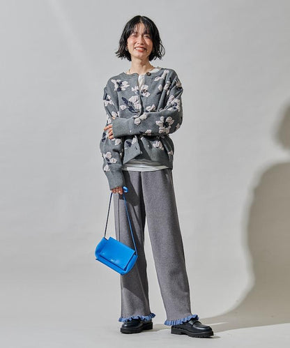 拼色下襬荷葉邊針織休閒褲