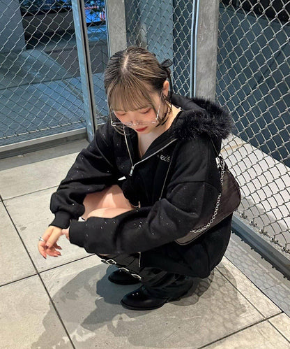 亮片閃耀毛絨連帽衫