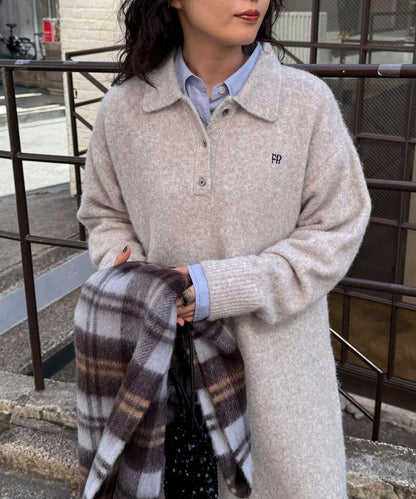 FR刺繡翻領針織連衣裙