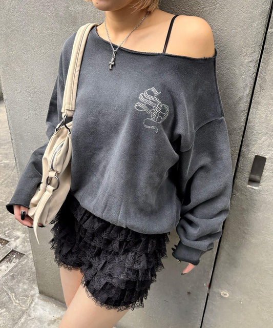 SLOPPY鑲鑽一字肩衛衣