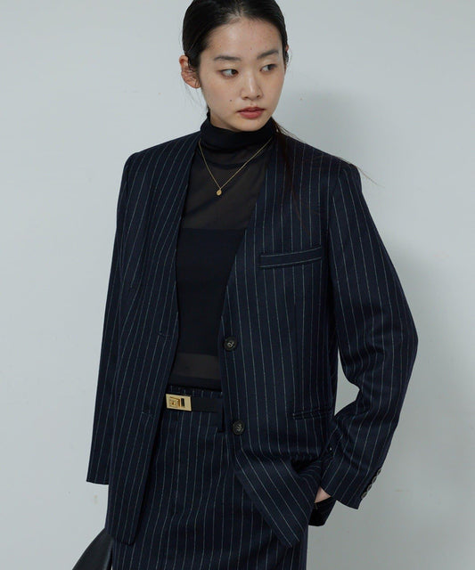 【近期開始】【可搭配套裝】條紋無領夾克