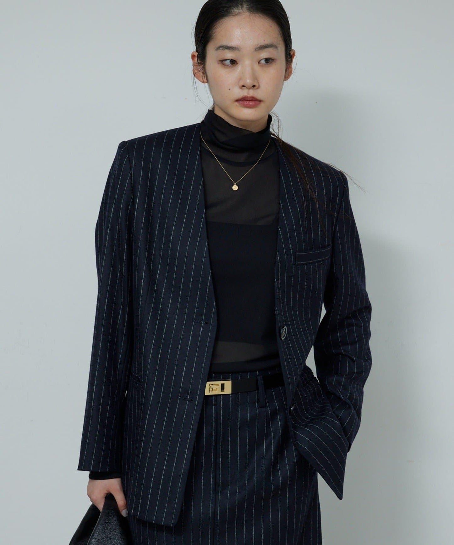 【近期開始】【可搭配套裝】條紋無領夾克