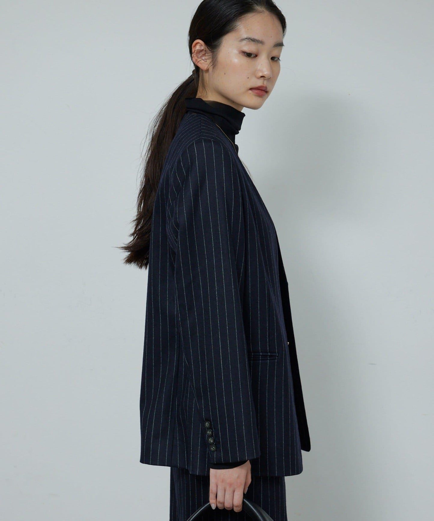 【近期開始】【可搭配套裝】條紋無領夾克