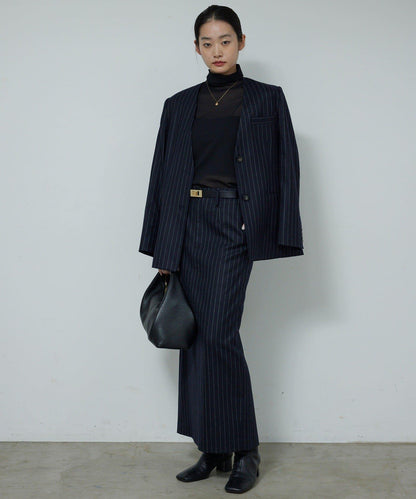 【近期開始】【可搭配套裝】條紋無領夾克