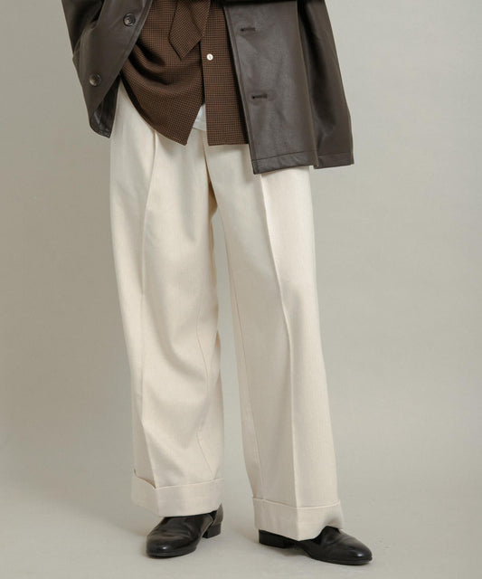 斜紋寬鬆雙褶西裝褲