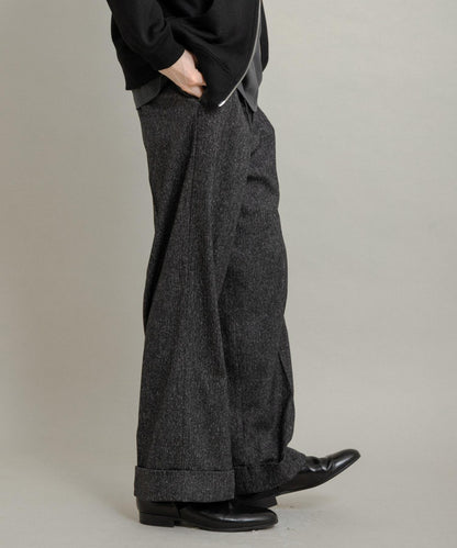 斜紋寬鬆雙褶西裝褲