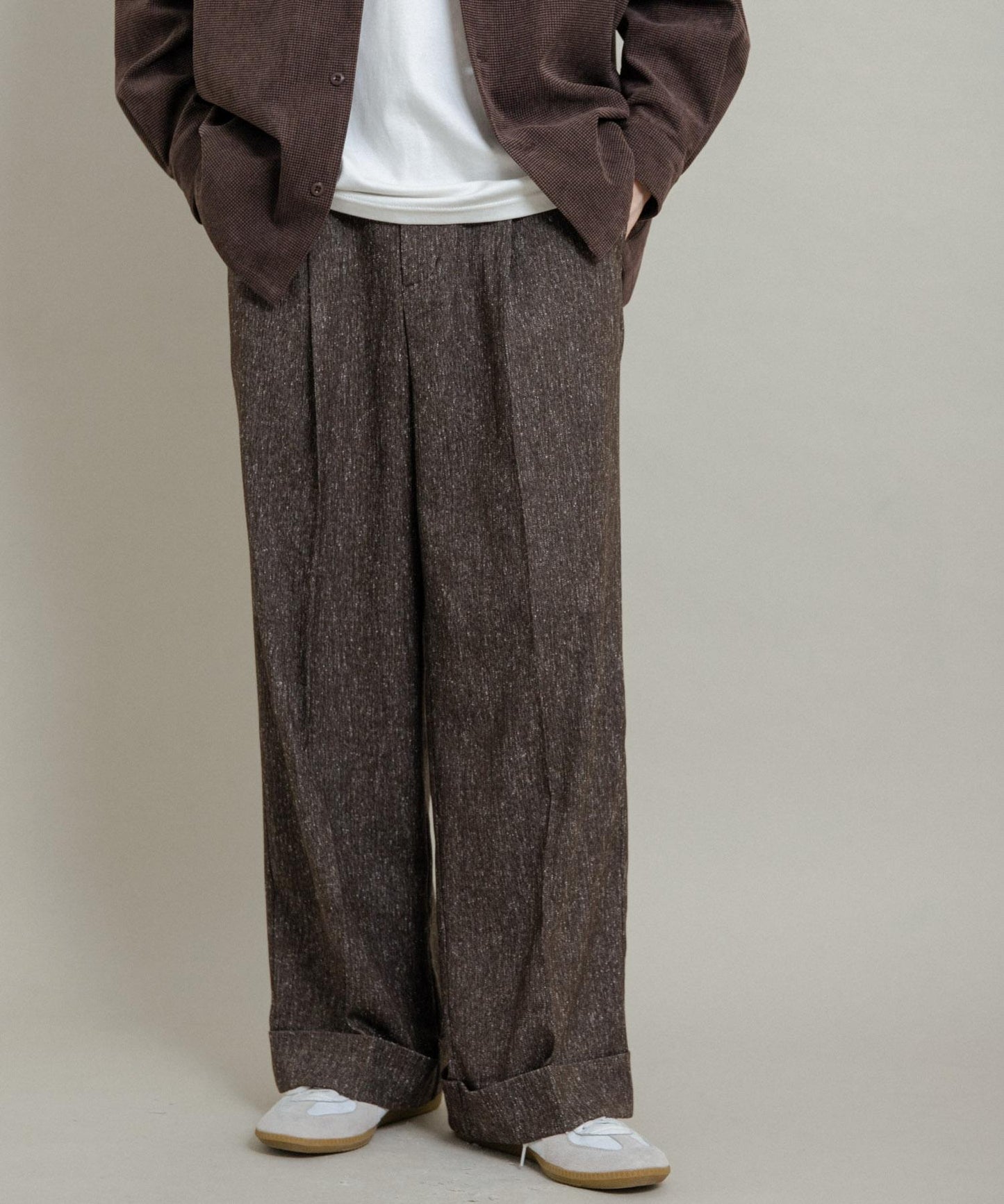 斜紋寬鬆雙褶西裝褲