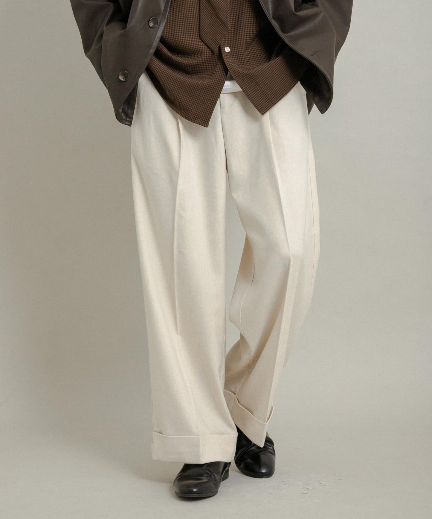 斜紋寬鬆雙褶西裝褲