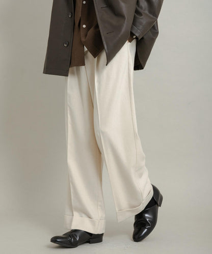 斜紋寬鬆雙褶西裝褲