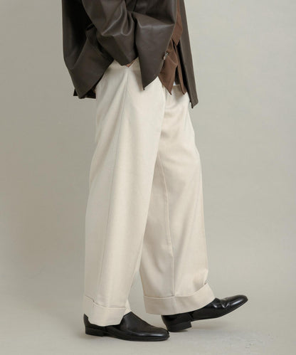 斜紋寬鬆雙褶西裝褲