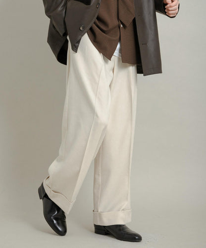 斜紋寬鬆雙褶西裝褲