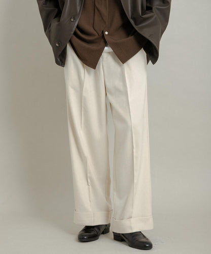 斜紋寬鬆雙褶西裝褲