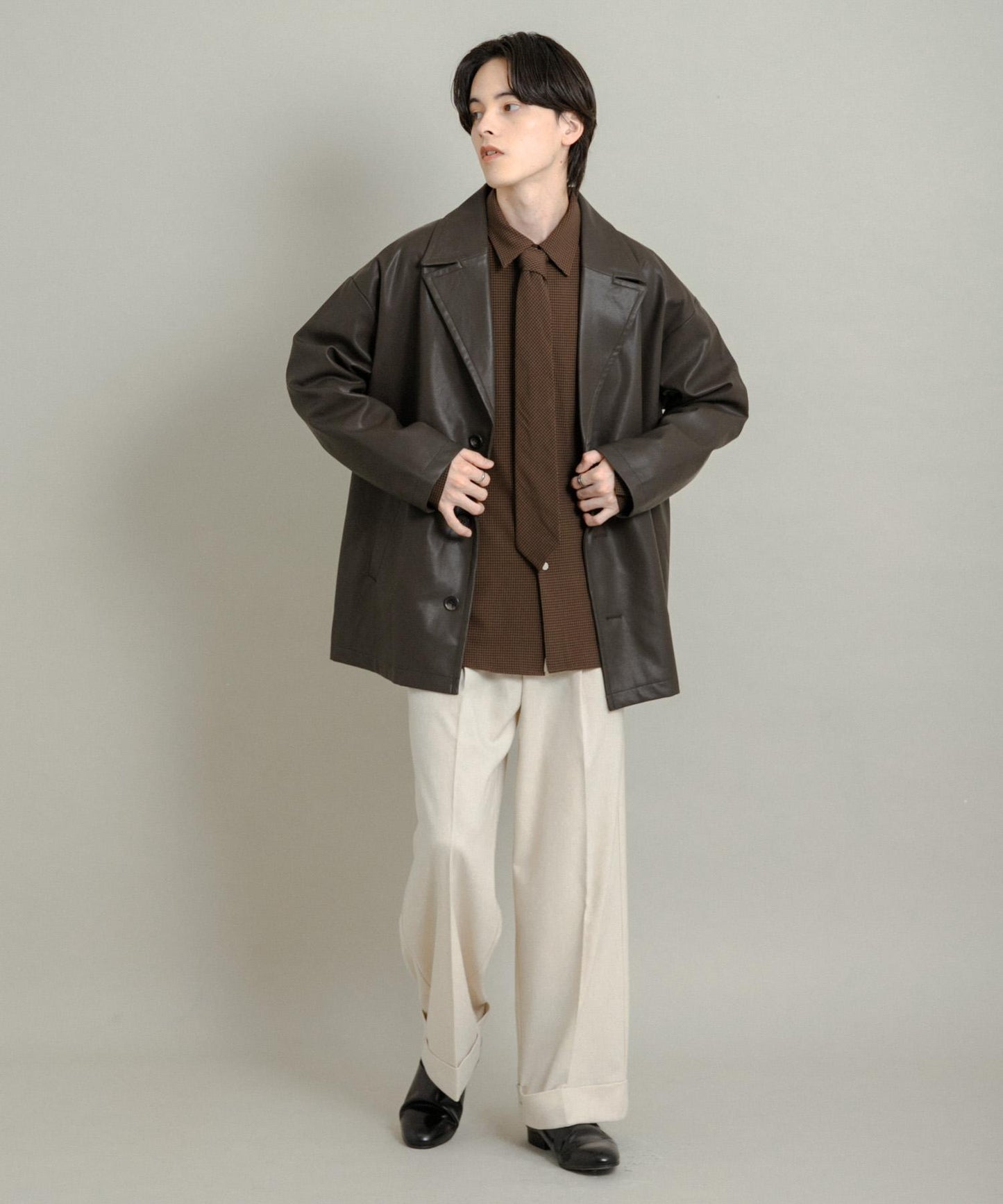 斜紋寬鬆雙褶西裝褲