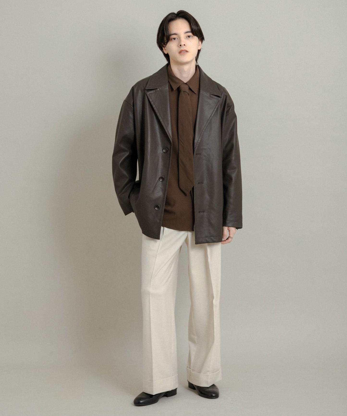 斜紋寬鬆雙褶西裝褲