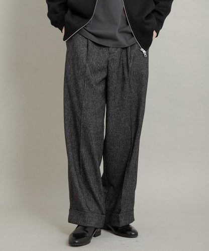 斜紋寬鬆雙褶西裝褲