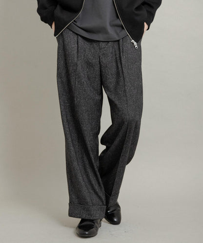 斜紋寬鬆雙褶西裝褲