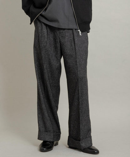 斜紋寬鬆雙褶西裝褲