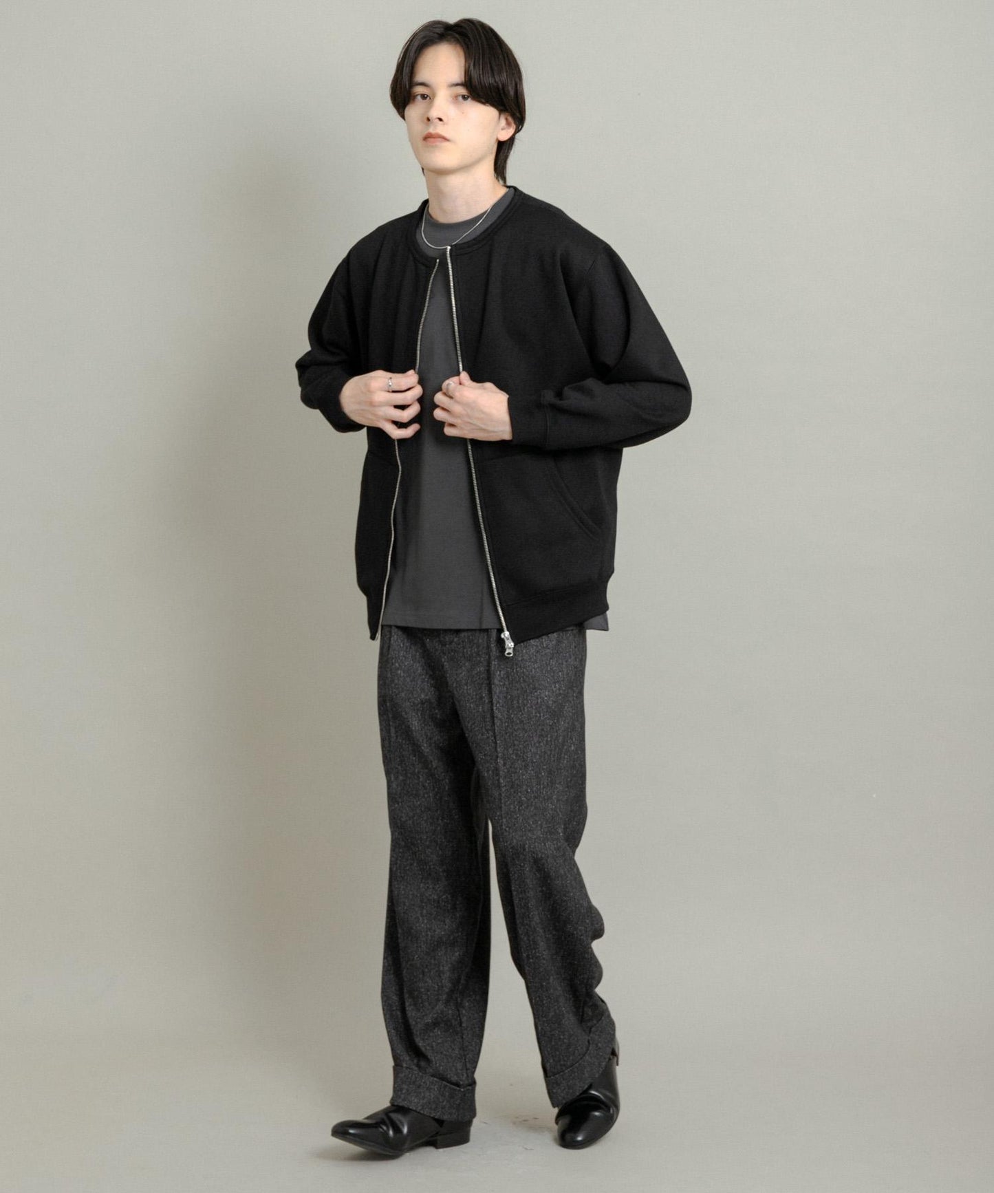 加絨圓領拉鍊衛衣