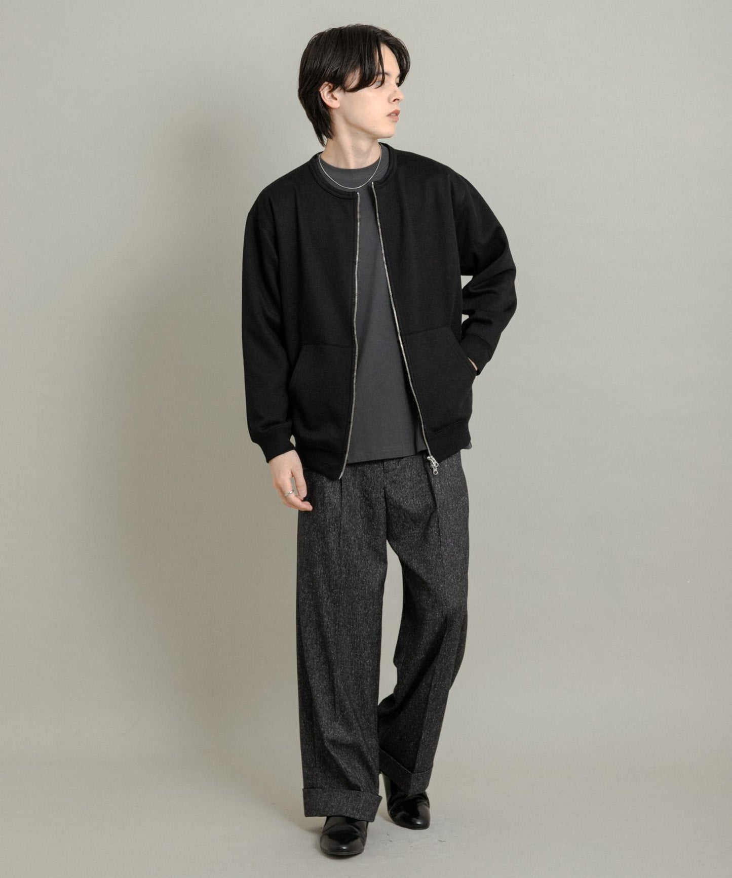 斜紋寬鬆雙褶西裝褲