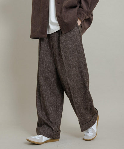 斜紋寬鬆雙褶西裝褲